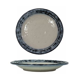 piatto tondo in ceramica decorata biaco nero azzurro